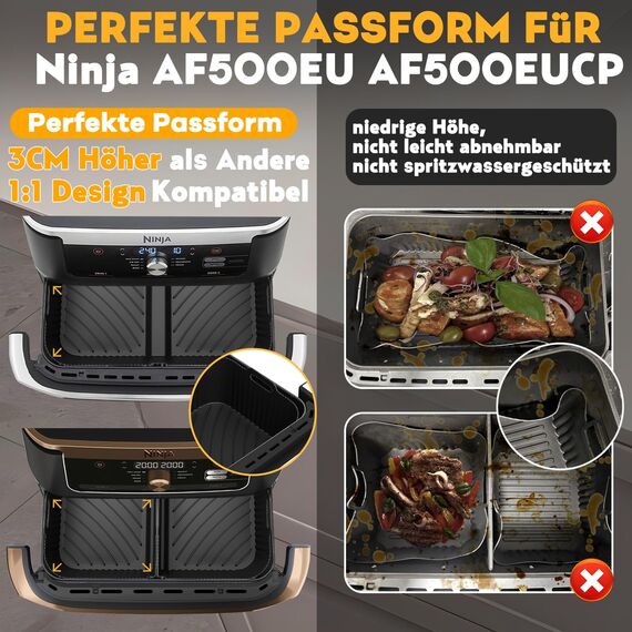 Heißluftfritteuse Zubehör für Ninja Foodi Flexdrawer 10,4l Airfryer AF500EU AF500EUCP, 1x10.4L & 2x5.2L Wiederverwendba Silikonform Ninja AF500de Heissluftfritteuse Einsatz anstelle Backpapier