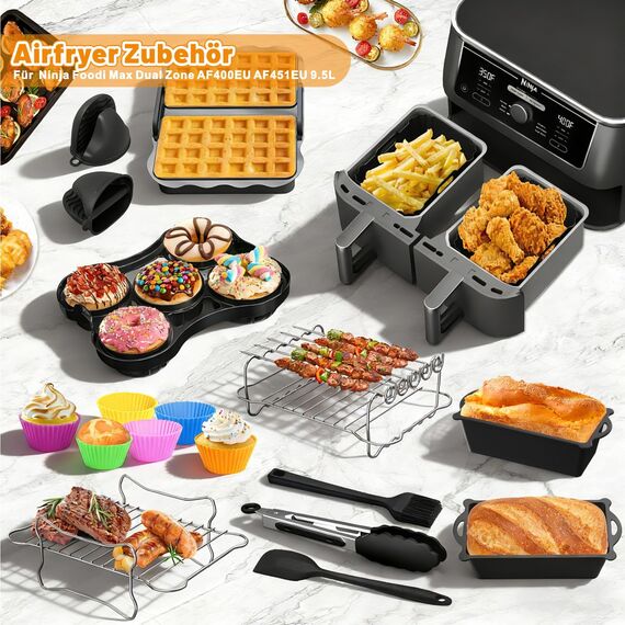 Ninja Heißluftfritteuse Zubehör - Airfryer Zubehör für Ninja Foodi Max Dual Zone AF400EU AF451EU 9,5L, Silikonform Heißluftfritteuse für Russell Hobbs 2 Kammern 9L