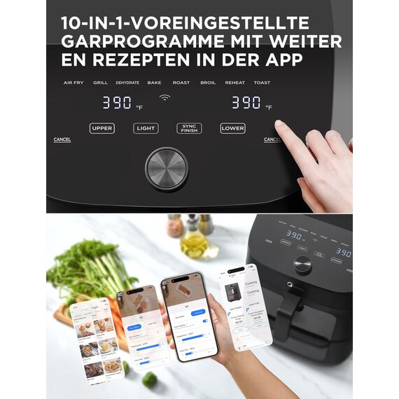Midea Heißluftfritteuse Double Stack, übereinander Airfryer, Smart WIFI Sync mit Alexa,11L XL Vertikalem Platzsparendes Design, 10 in 1 Basket Grillpfanne Backen für 3-8 personen,2400w