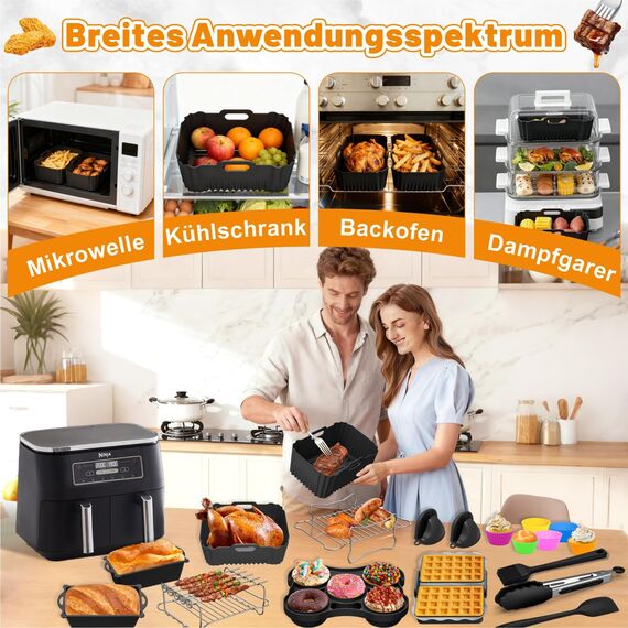 Ninja Heißluftfritteuse Zubehör - Airfryer Zubehör für Ninja Foodi Max Dual Zone AF400EU AF451EU 9,5L, Silikonform Heißluftfritteuse für Russell Hobbs 2 Kammern 9L