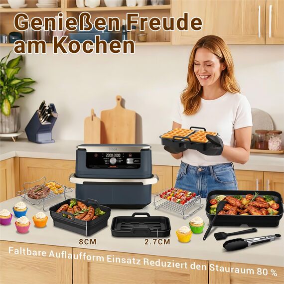 Heißluftfritteuse Zubehör für Ninja Foodi Flexdrawer AF500EU 10,4L, Faltbar Silikonform Heißluftfritteuse Zubehör Set, Wiederverwendba Silikon Einsätz für Ninja AF500EU Airfryer Zubehör