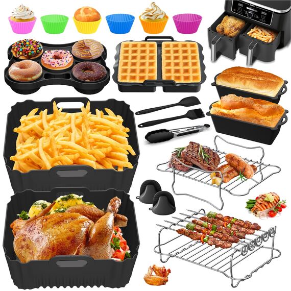 Ninja Heißluftfritteuse Zubehör - Airfryer Zubehör für Ninja Foodi Max Dual Zone AF400EU AF451EU 9,5L, Silikonform Heißluftfritteuse für Russell Hobbs 2 Kammern 9L