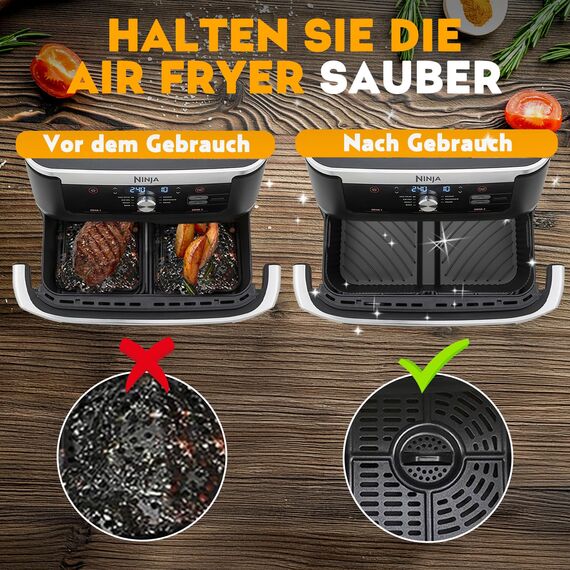 Heißluftfritteuse Zubehör für Ninja Foodi Flexdrawer 10,4l Airfryer AF500EU AF500EUCP, 1x10.4L & 2x5.2L Wiederverwendba Silikonform Ninja AF500de Heissluftfritteuse Einsatz anstelle Backpapier