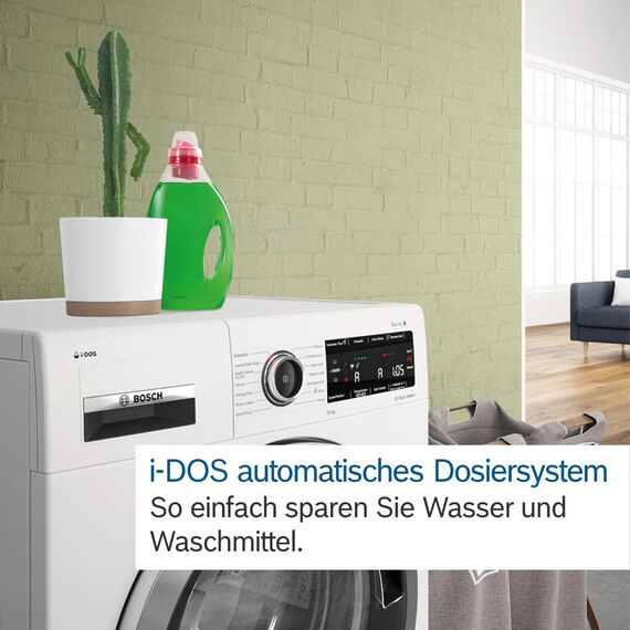 Bosch WGB244A40 Serie 8 Frontlader Waschmaschine 9 kg, 1400 UpM, Made in Germany, Speed Perfect, i-DOS mit Waschmittelscan, Iron Assist - reduziert Knitterfalten, Mini Load, Home Connect, Weiß