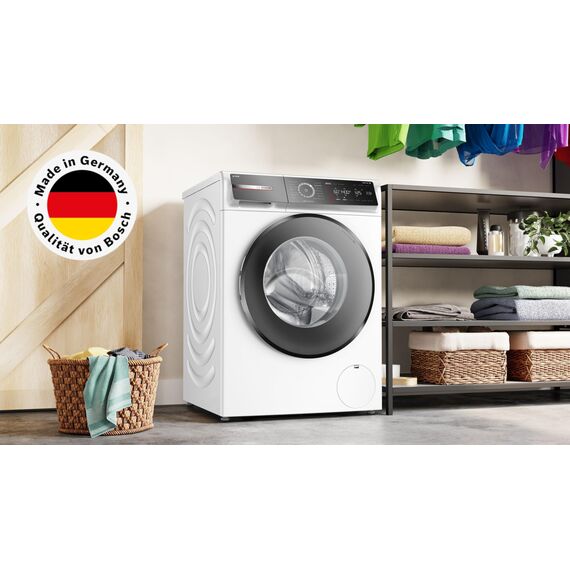 Bosch WGB244A40 Serie 8 Frontlader Waschmaschine 9 kg, 1400 UpM, Made in Germany, Speed Perfect, i-DOS mit Waschmittelscan, Iron Assist - reduziert Knitterfalten, Mini Load, Home Connect, Weiß