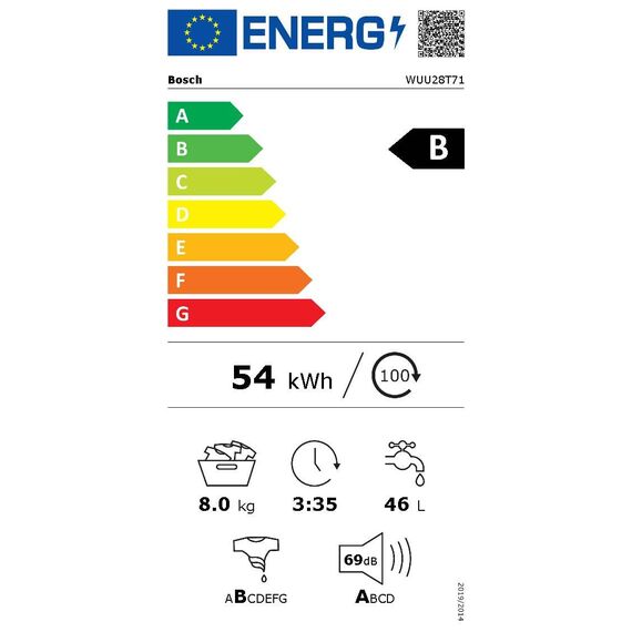 Bosch WUU28T71, Stiftung Warentest Testsieger*, Serie 6 Waschmaschine 8 kg, Unterbaufähig, 1400 UpM, Beladungserkennung, Hygiene Plus, Nachlegefunktion, Frontlader, LED Display, Schontrommel, AquaStop