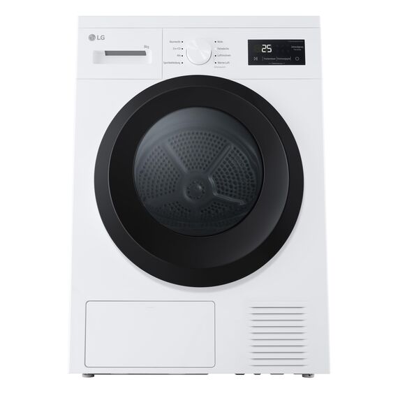 LG RT80B2 Kondenstrockner, 8 kg, Dual Inverter Wärmepumpe, Sensor Dry, LED-Touchdisplay, Startzeitvorwahl, Trommellicht, Edelstahl, 8 Programme, Weiß [Energieklasse D]
