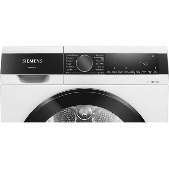 Siemens WQ33G2D40, iQ500 Wärmepumpentrockner für 1-8 kg Wäsche, Schnellprogramm für kleine Ladungen, Schonende Trocknung mit autoDry, softDry Schontrommel, Outdoor-Programm, LED-Display, Weiß