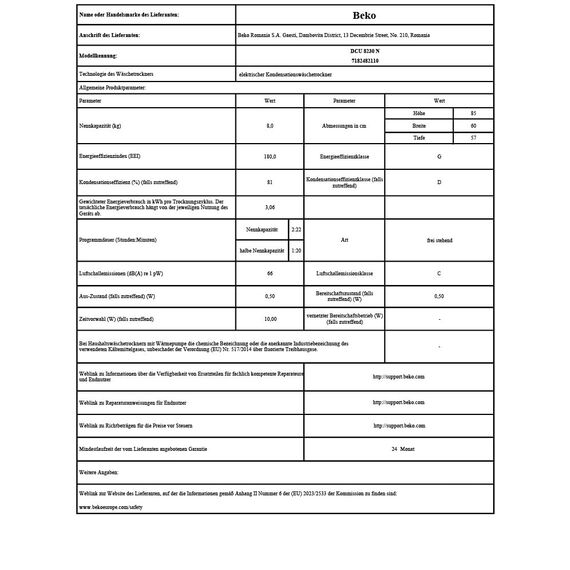 Beko DCU 8230 N b100 Kondenstrockner / 15 Programme / FlexySense - Elektronische Feuchtemessung / 8 kg Beladungskapazität / Kindersicherung / Expressprogramm