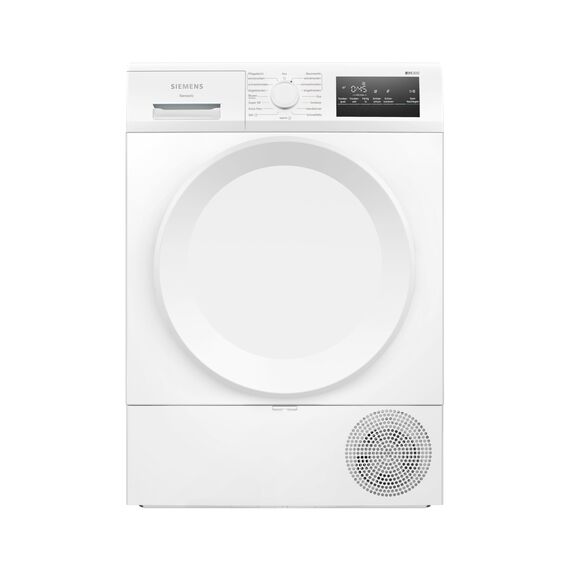 Siemens WT43HV04, iQ300, Wärmepumpen-Trockner, 8 kg, autoDry, super40-Programm, 63 dB, Touch LED-Display, softDry, Outdoor-Programm, easyClean-Filter, Kindersicherung, Weiß