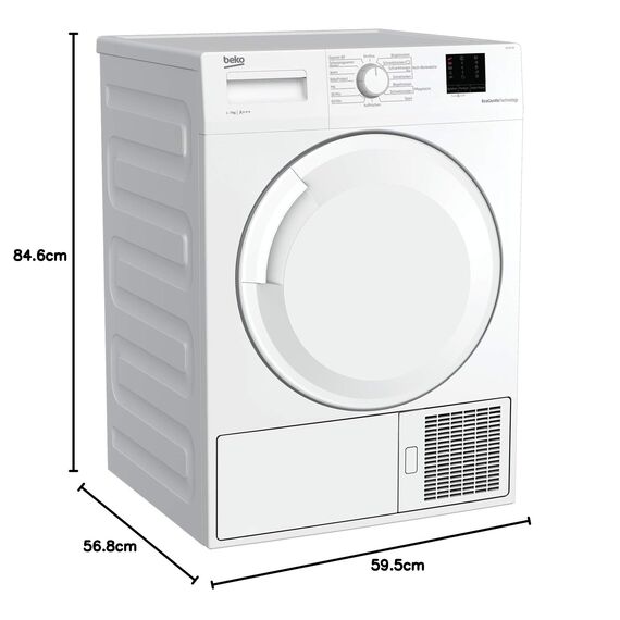 Beko DS7511PA b100 Wärmepumpentrockner, 7 kg, LED-Display, Aquawave Shcontrommel, 34 cm XL-Einfüllöffnung, Startzeitvorwahl, Kindersicherung, Knitterschutz, Weiß