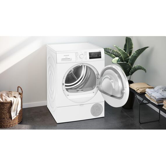 Siemens WT43HV04, iQ300, Wärmepumpen-Trockner, 8 kg, autoDry, super40-Programm, 63 dB, Touch LED-Display, softDry, Outdoor-Programm, easyClean-Filter, Kindersicherung, Weiß