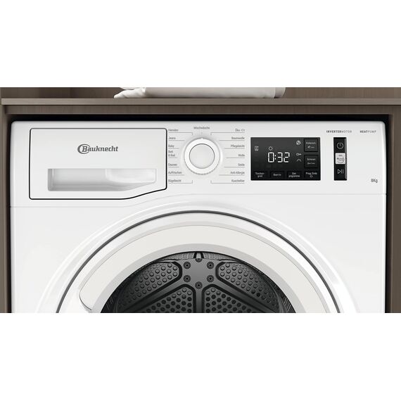 Bauknecht TK AO 83 N Wärmepumpentrockner, 8 kg, ActiveCare, EasyCleaning-Filter, Wolle-Programm, Startzeitvorwahl, Anti-Allergie-Programm, Weiss