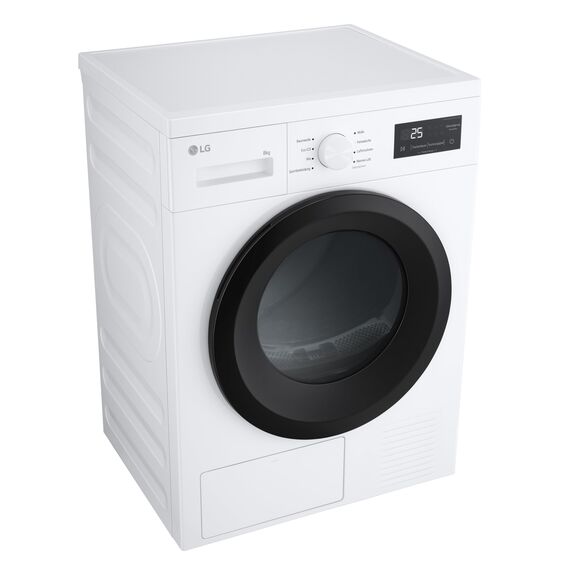 LG RT80B2 Kondenstrockner, 8 kg, Dual Inverter Wärmepumpe, Sensor Dry, LED-Touchdisplay, Startzeitvorwahl, Trommellicht, Edelstahl, 8 Programme, Weiß [Energieklasse D]