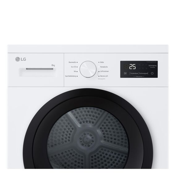LG RT80B2 Kondenstrockner, 8 kg, Dual Inverter Wärmepumpe, Sensor Dry, LED-Touchdisplay, Startzeitvorwahl, Trommellicht, Edelstahl, 8 Programme, Weiß [Energieklasse D]