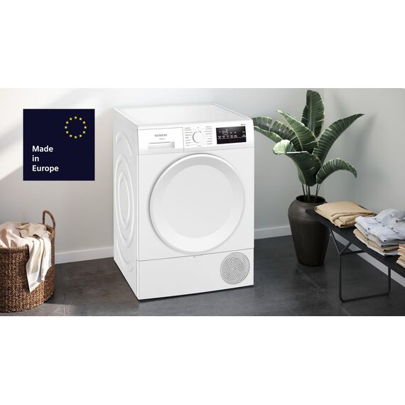 Siemens WT43HV04, iQ300, Wärmepumpen-Trockner, 8 kg, autoDry, super40-Programm, 63 dB, Touch LED-Display, softDry, Outdoor-Programm, easyClean-Filter, Kindersicherung, Weiß