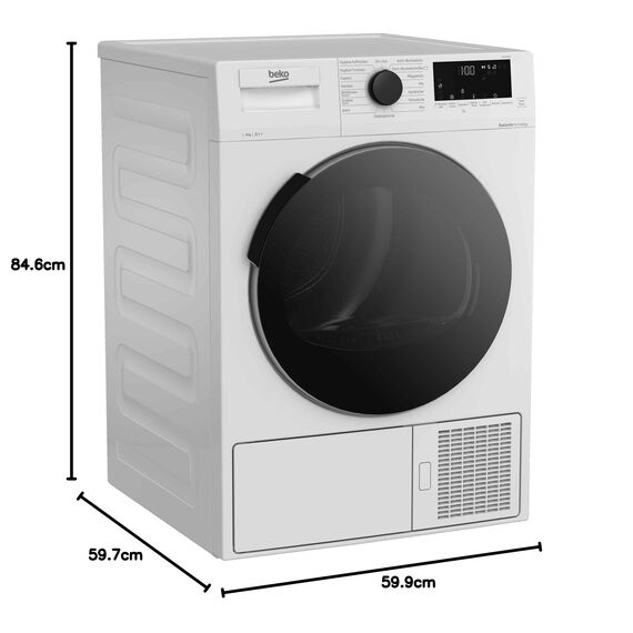 Beko DHC946GX b300 Wärmepumpentrockner, Wäschetrockner, 9 kg, Frontlader, AquaWave Schontrommel, Hygiene Trocknen & Hygiene Auffrischen, 15 Programme, Weiß