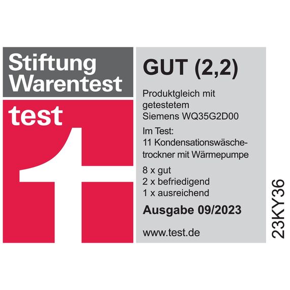 Bosch WQG235D00, Stiftung Warentest GUT (2,2)*, Serie 6, Wärmepumpentrockner 8 kg, Schneller getrocknete Wäsche, Auto Dry, Option Halbe Beladung, Sensitive Drying-System, Selbstreinigender Kondensator