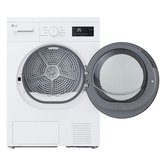 LG RT80B2 Kondenstrockner, 8 kg, Dual Inverter Wärmepumpe, Sensor Dry, LED-Touchdisplay, Startzeitvorwahl, Trommellicht, Edelstahl, 8 Programme, Weiß [Energieklasse D]