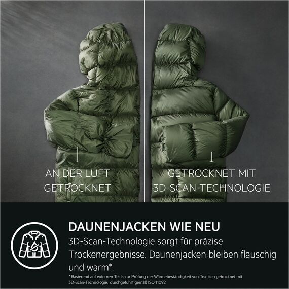 AEG Wärmepumpentrockner 8 kg, Testsieger der Stiftung Warentest 2025, Serie 9000: AbsoluteCarePlus Daunentrocknung, Punktgenaue Trockenergebnisse mit 3D-Scan Restfeuchteermittlung, TR9M75680