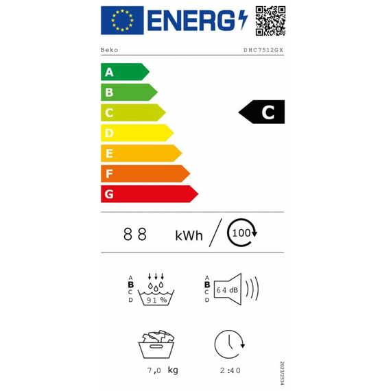 Beko DHC7512GX b300 Wärmepumpentrockner, Wäschetrockner, Frontlader, 7 kg Beladungskapazität, 15 Programme, Sonsortrocknung, Knitterschutz, Allergikergeeignet, Säulenfähig, Schontrommel, Weiß
