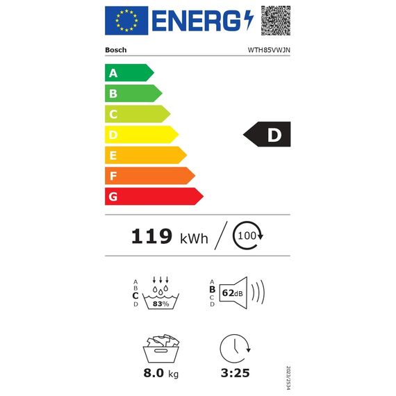 Bosch WTH85VWJN, Serie 4, Wärmepumpentrockner, 8 kg, AutoDry, Quick-40-Trocknen, Nachlegefunktion, Sensitive-Drying-System, Anti Vibration Design, 63 dB, LED-Display, Touch-Control, Zeitvorwahl