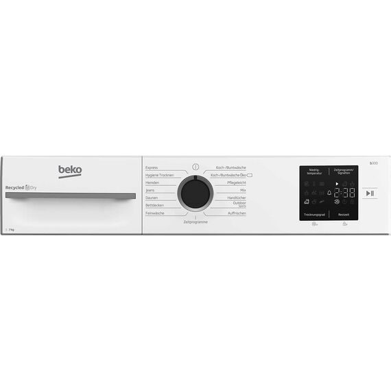 Beko BM3T37210W1 Wäschetrockner, 7 kg, Frontlader Wärmepumpentrockner, 15 Programme, Sensortrocknung, Säulenfähig, Aquawave Schontrommel, Weiß