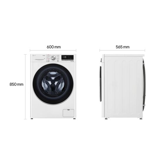 LG F4WV709P1E, Klasse A, Frontlader-Waschmaschine 9 kg, Wi-Fi, AI Direct Drive, Tiefenreinigung mit Dampf, TurboWash 360°, Große Kapazität, Außentür aus gehärtetem Glas, 60 x 62 x 85 cm ꟷ Weiß