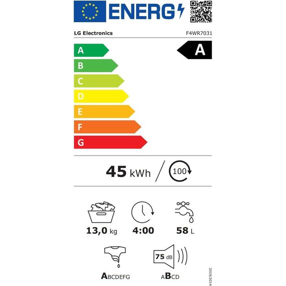 LG F4WR7031 Frontlader-Waschmaschine 13 kg, Klasse A -20%, 1.360 U./Min., 61.5x60x85 cm, TurboWash 360 in 39 Minuten, Allergy Care, Steam, Wi-Fi, Digitales Touchdisplay, Weiß