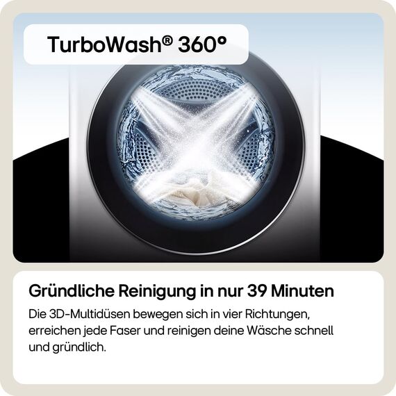 LG F4WV709P1E, Klasse A, Frontlader-Waschmaschine 9 kg, Wi-Fi, AI Direct Drive, Tiefenreinigung mit Dampf, TurboWash 360°, Große Kapazität, Außentür aus gehärtetem Glas, 60 x 62 x 85 cm ꟷ Weiß
