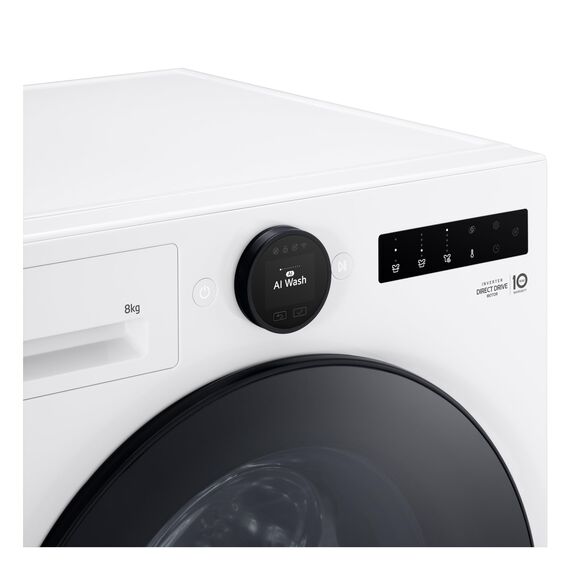 LG F4WX808YC Waschmaschine (8 kg, Energieklasse A-20%, 1.350 U/Min.) mit AI Wash, Easy-Touch Drehregler, TurboWash 360, Weiß