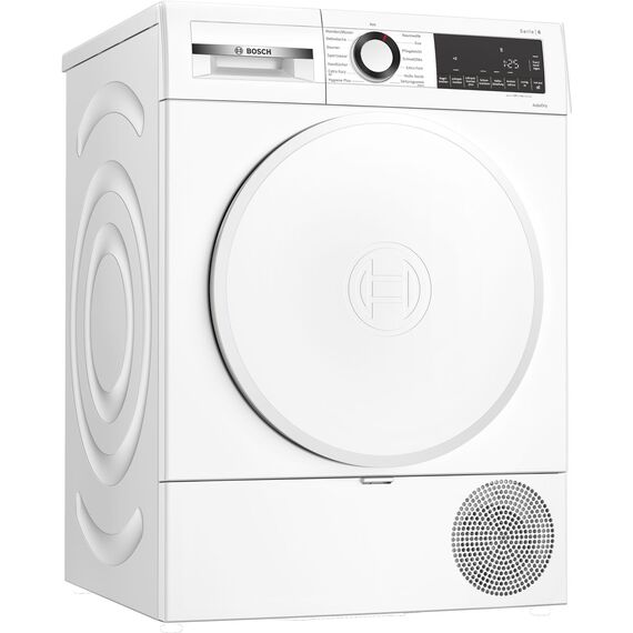 Bosch WQG233D21 Serie 6, Wärmepumpentrockner 9 kg, Schnell-Trocknung, Halbe Beladung Option, mit Feuchtesensorik, Easy Clean Filter, Sensitive-Drying Gewebeschonend, Trommelreversierung, Weiß