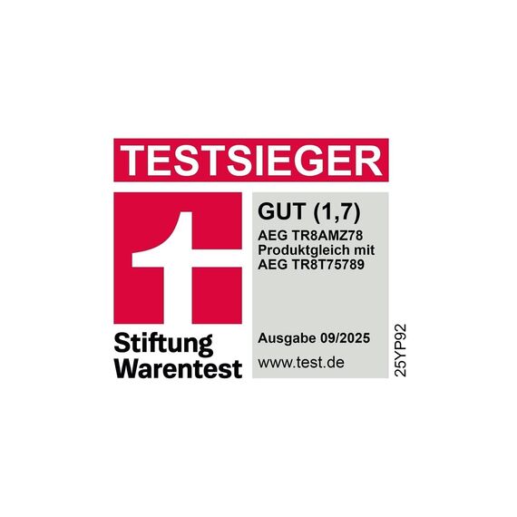 AEG Wärmepumpentrockner 8kg, Testsieger der Stiftung Warentest 2025, neue Energiekl. B, Serie 8000 AbsoluteCare Wolle- & Seidetrocknung, Reversierautomatik für Knitterschutz, Innenbeleuchtung TR8AMZ78