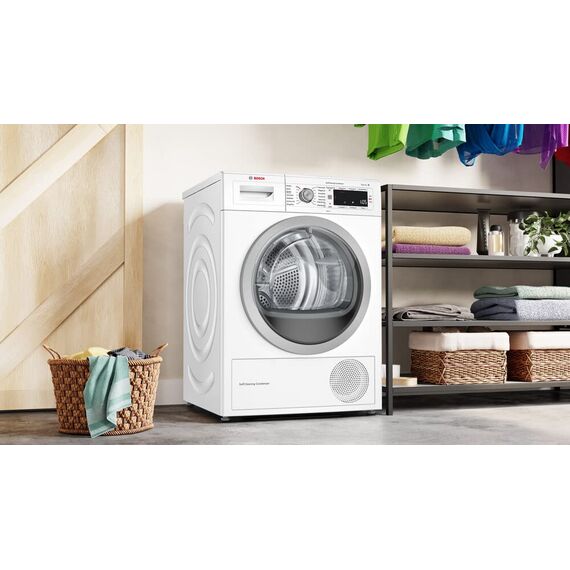 Bosch Wärmepumpentrockner für 8 kg Wäsche, Serie 8, A+++, 176 kWh/Jahr, Auto Dry, Anti Vibration-Design, Comfort Control, Sensitive Drying-System, Allergie Plus, Weiß, WTW875W0