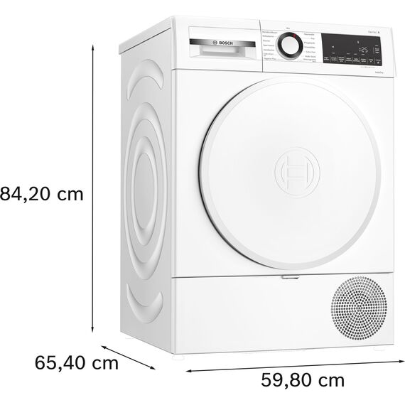 Bosch WQG233D21 Serie 6, Wärmepumpentrockner 9 kg, Schnell-Trocknung, Halbe Beladung Option, mit Feuchtesensorik, Easy Clean Filter, Sensitive-Drying Gewebeschonend, Trommelreversierung, Weiß