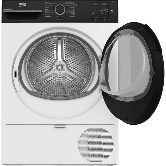 Beko BM3T30230W Wäschetrockner, 10 kg, Frontlader Wärmepumpentrockner, 15 Programme, Sensortrocknung, Säulenfähig, Aquawave Schontrommel, Weiß