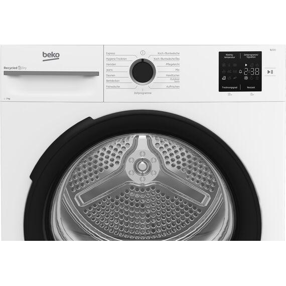 Beko BM3T3723W Wäschetrockner, 7 kg, Frontlader Kondenstrockner, allergikergeeignet, 15 Programme, kombinierter Filtermechanismus, Knitterschutz, AquaWave Schontrommel, Weiß