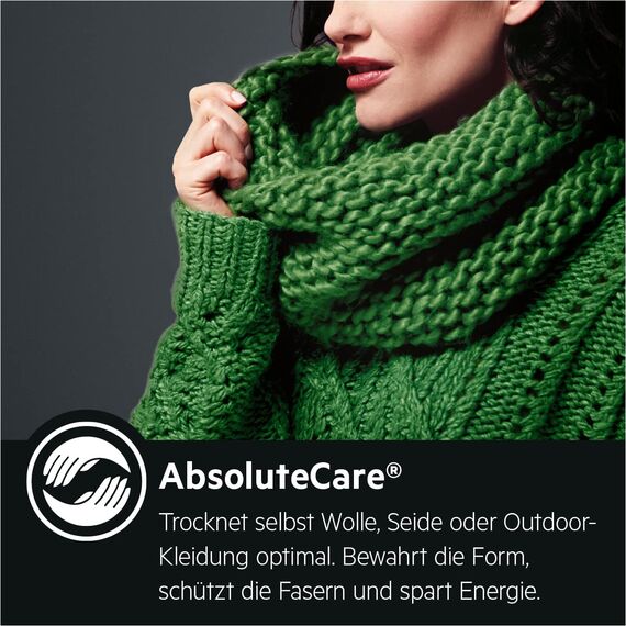 AEG Wärmepumpentrockner, AbsoluteCare, Wolle-Seide-Outdoor trocknen, Mengenautomatik, Knitterschutz, Kindersicherung, Schontrommel, Trommelbeleuchtung