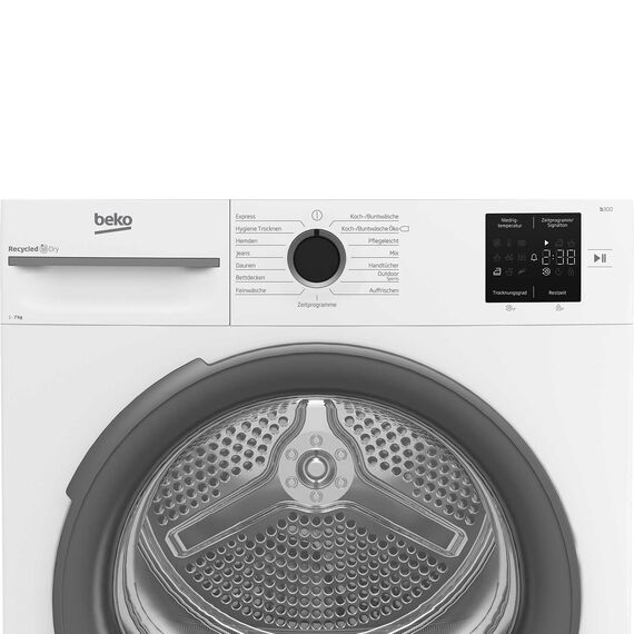 Beko BM3T37210W1 Wäschetrockner, 7 kg, Frontlader Wärmepumpentrockner, 15 Programme, Sensortrocknung, Säulenfähig, Aquawave Schontrommel, Weiß