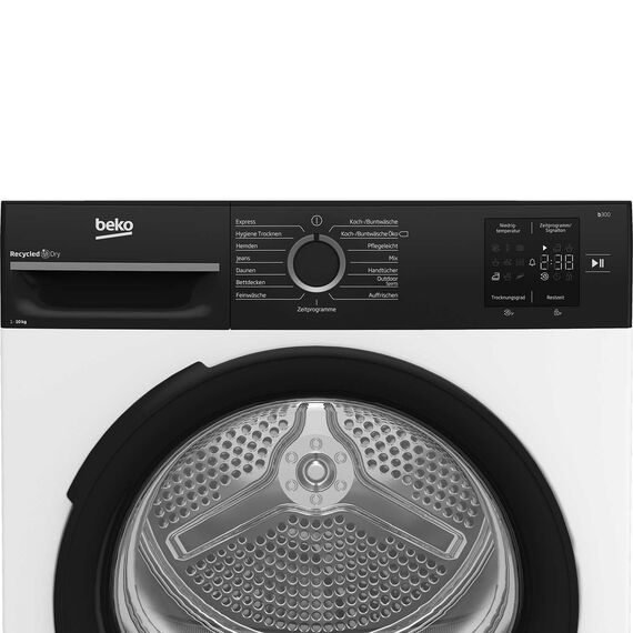 Beko BM3T30230W Wäschetrockner, 10 kg, Frontlader Wärmepumpentrockner, 15 Programme, Sensortrocknung, Säulenfähig, Aquawave Schontrommel, Weiß