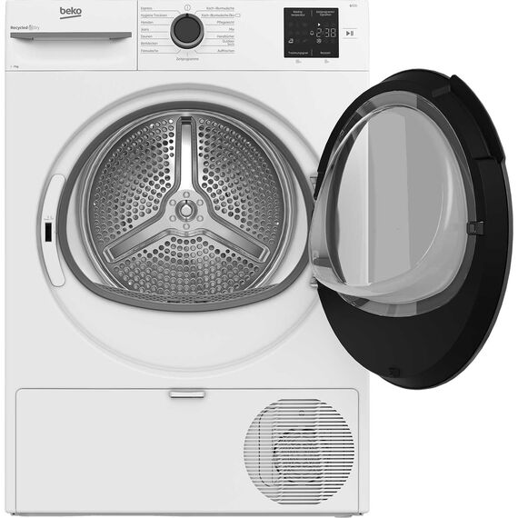 Beko BM3T37210W1 Wäschetrockner, 7 kg, Frontlader Wärmepumpentrockner, 15 Programme, Sensortrocknung, Säulenfähig, Aquawave Schontrommel, Weiß