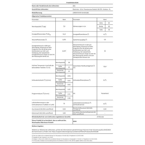 AEG Waschmaschine kompakt, 487 mm Tiefe, 7 kg, Serie 6000 ProSense -Mengenautomatik - Smarte Beladungserkennung, A, Klein, Leise, Nachlegefunktion, Wasserstopp, 1400 U/min, Inverter Motor, LSR6FA75470