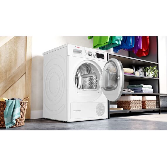 Bosch Wärmepumpentrockner für 8 kg Wäsche, Serie 8, A+++, 176 kWh/Jahr, Auto Dry, Anti Vibration-Design, Comfort Control, Sensitive Drying-System, Allergie Plus, Weiß, WTW875W0