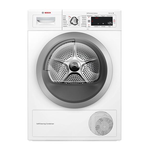 Bosch Wärmepumpentrockner für 8 kg Wäsche, Serie 8, A+++, 176 kWh/Jahr, Auto Dry, Anti Vibration-Design, Comfort Control, Sensitive Drying-System, Allergie Plus, Weiß, WTW875W0