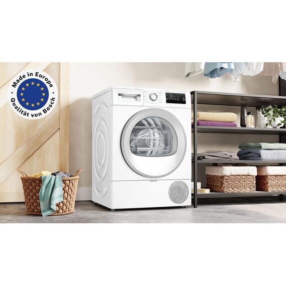 Bosch WTH85VWJN, Serie 4, Wärmepumpentrockner, 8 kg, AutoDry, Quick-40-Trocknen, Nachlegefunktion, Sensitive-Drying-System, Anti Vibration Design, 63 dB, LED-Display, Touch-Control, Zeitvorwahl