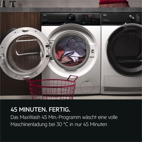 AEG AI Waschmaschine, 9 kg, Serie 6000 MaxWash - KI Waschassistent Volle Ladung in 45Min bei 30°C Sauber & Effizient, A, Hygiene-Programm mit Dampf, Nachlegefunktion, Aquastopp, 1400 U/min, LR6AMZ49FL