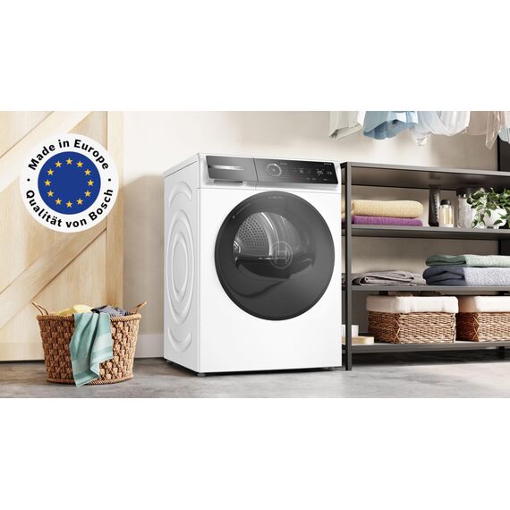 Bosch WRB247C40 Serie 8 Wärmepumpentrockner, 9 kg, selbstreinigender Kondensator, Air Max Dry, AutoDry, Reversierfunktion, Home Connect, Speed Perfect Plus, weiß/chrom