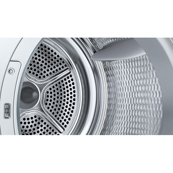 Bosch WRB247C40 Serie 8 Wärmepumpentrockner, 9 kg, selbstreinigender Kondensator, Air Max Dry, AutoDry, Reversierfunktion, Home Connect, Speed Perfect Plus, weiß/chrom
