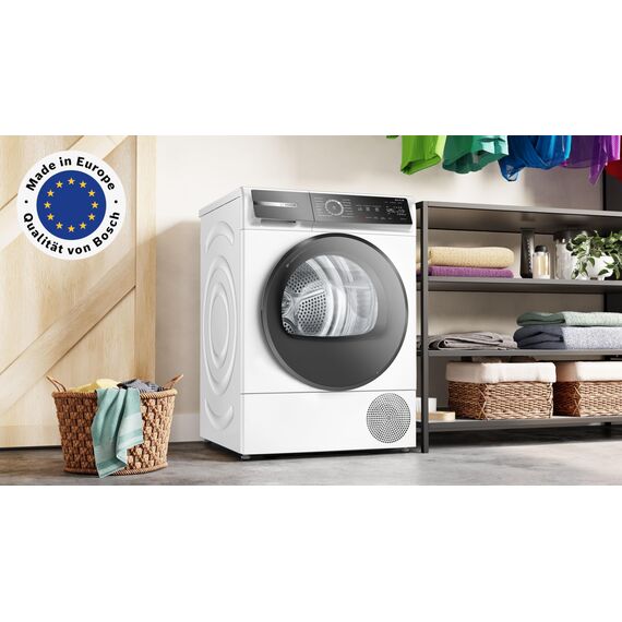 Bosch WQB235B40 Wäschetrockner Serie 8, Wärmepumpentrockner mit 8kg Fassungsvermögen, AutoDry, SmartDry, Home Connect, AntiVibration Design, Sensitive Drying System, Weiß, 60cm
