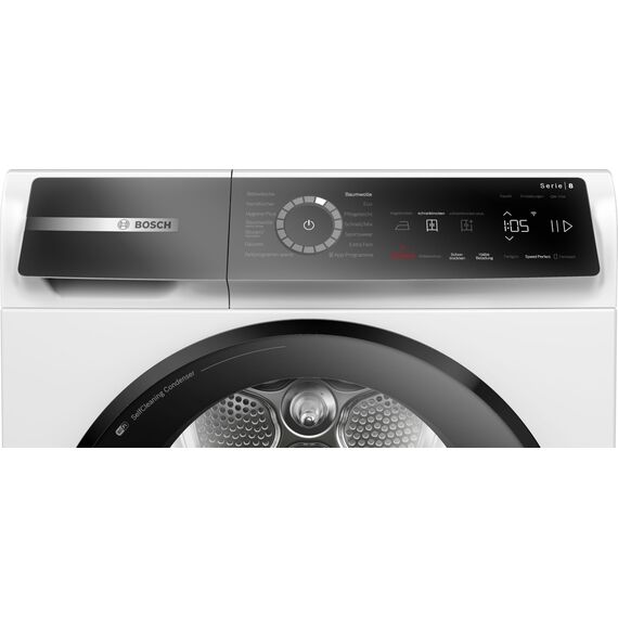 Bosch WQB246D41 Serie 8, Wärmepumpentrockner 9kg, Silent Dry - Extrem leise, Schneller getrocknete Wäsche, Auto Dry, Selbstreinigender Kondensator, Trommelinnenbeleuchtung, Home Connect, Weiß